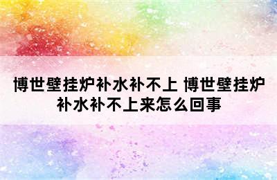 博世壁挂炉补水补不上 博世壁挂炉补水补不上来怎么回事